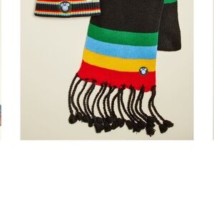 Mickey Multicolor Striped Knit Scarf - Black with Red, Yellow, Green & Blue